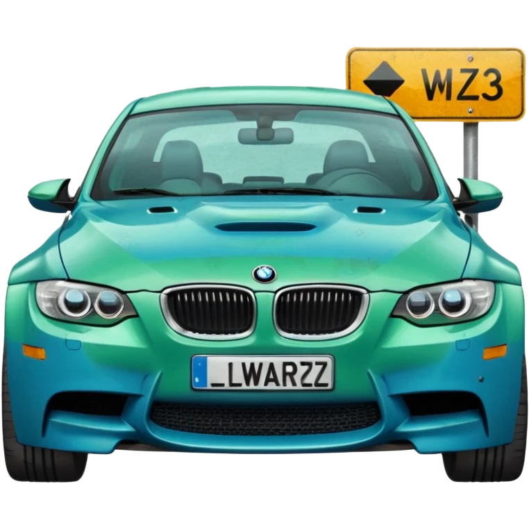 Make me an emoji with a blue bmw M3 and a street sign with W LZR on it emoji