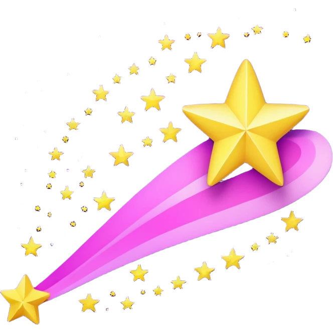 purple-pink shooting star, yelow stars emoji