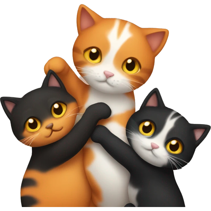 3 cats hugging 2 are orange and 1 is black  emoji
