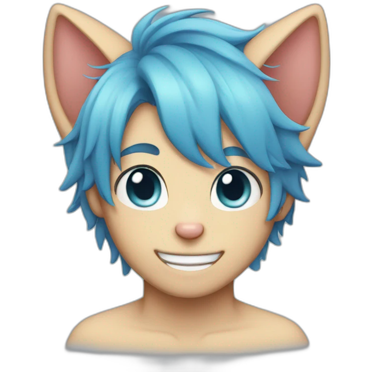 blushing blue haired cat boy emoji