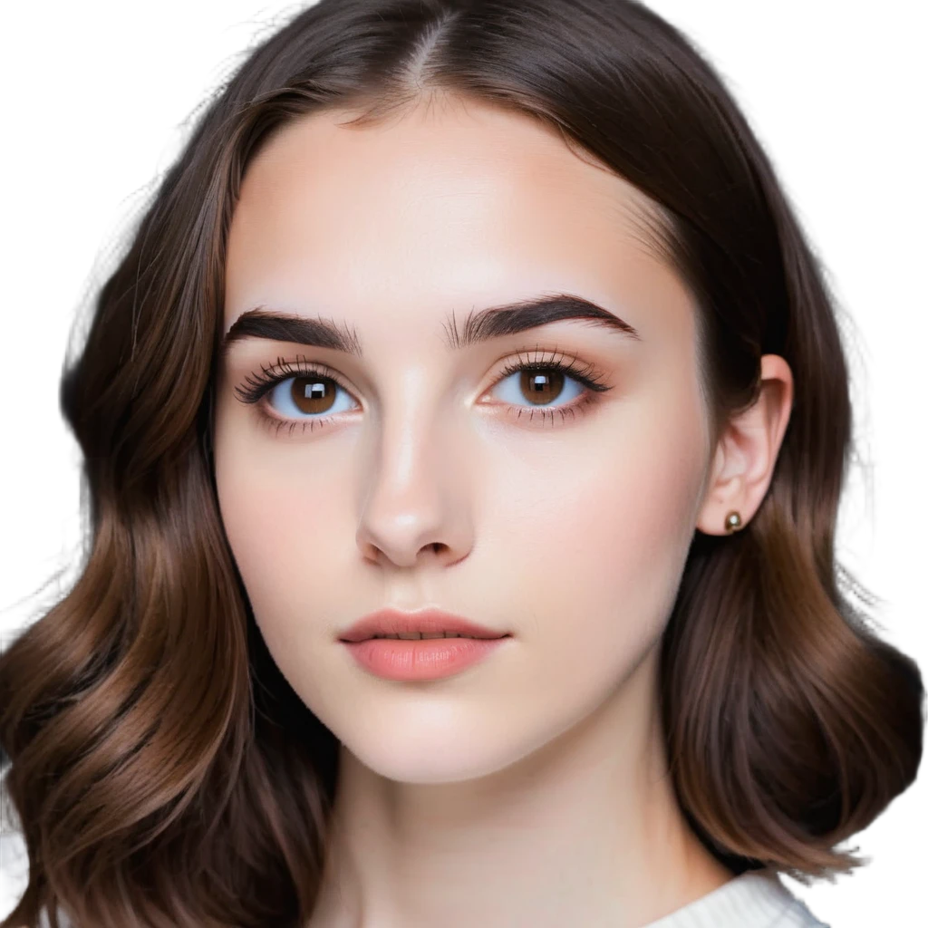 white girl with brown hair, light brown eyes, medium eyelashes, brown eyebrows, medium lips, medium nose emoji