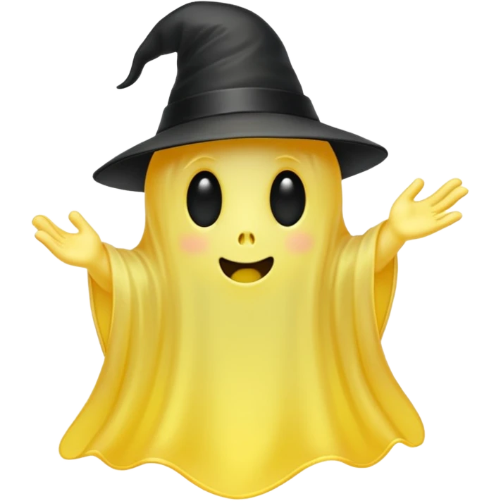 Yellow ghost with tiny black hat emoji