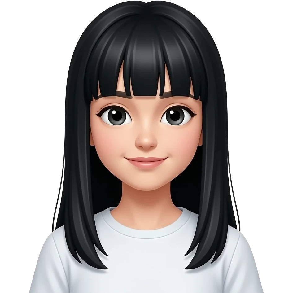 Adolecente con flequillo y pelo largo lacio negro emoji