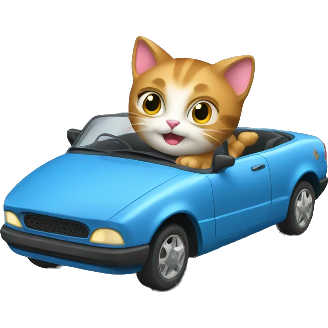 Super kitty cat driving a blue car  emoji