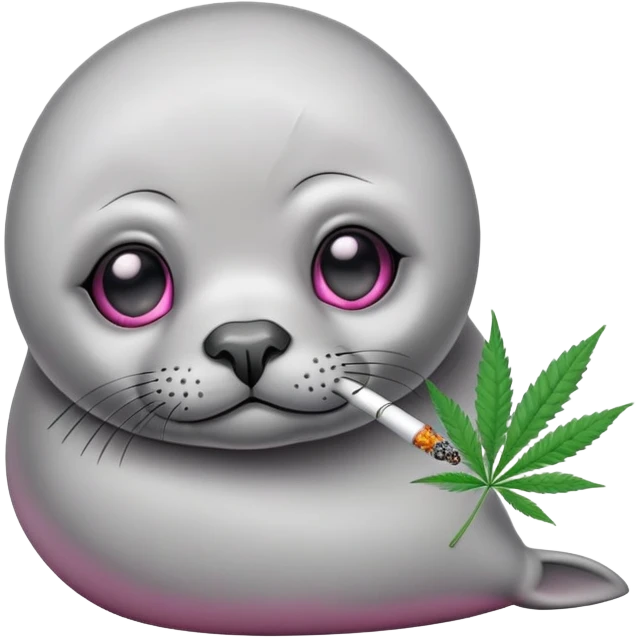 Grey slim baby seal Smoking cannabis weeds with pink eye looks tired emoji