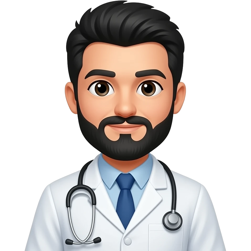 Emoji de Medico con cabello negro y barba pero sin bigote emoji