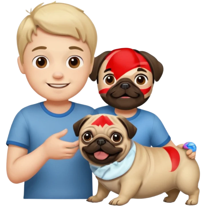 Make a pug and a boy playing  emoji