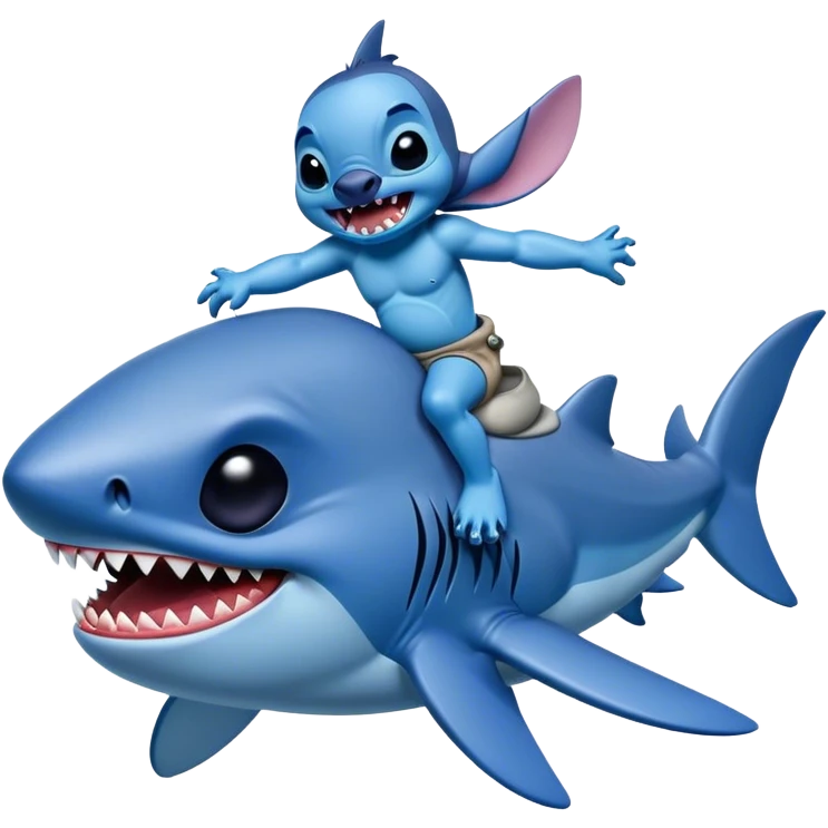 Disney's stitch, riding a shark  emoji