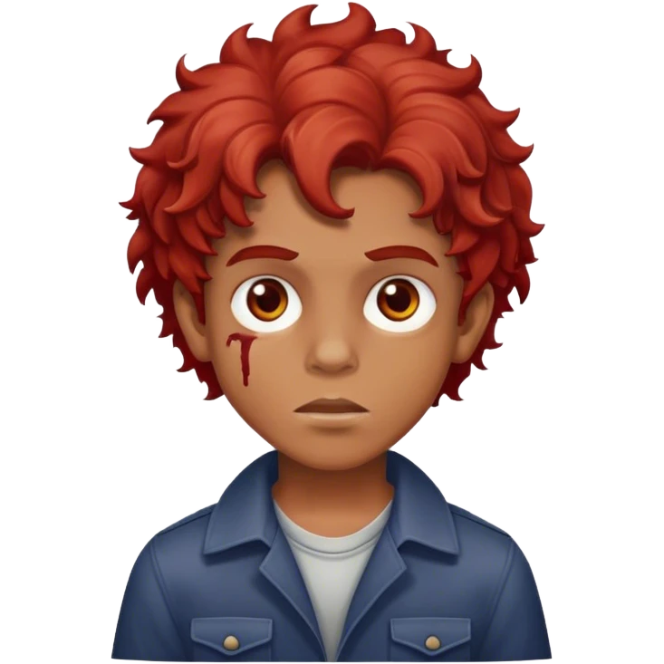 Zombeteiro boy Red big wavy hair Brown eyes emoji