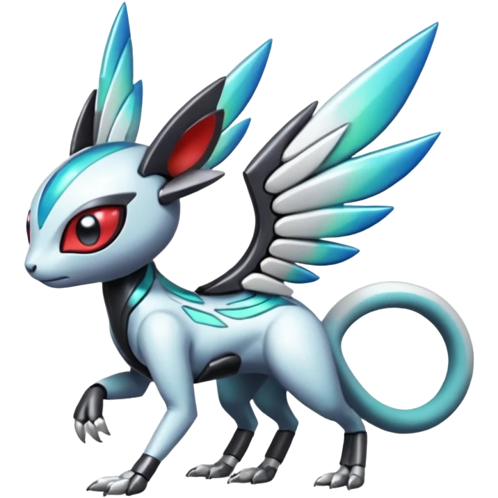 Shiny Colorful Futuristic Cyber-Vernid-Trico-Meloetta-Latias-Koraidon-Peppercat-Protogen-Pokémon-Digimon-Fakémon-fusion-hybrid-creature emoji