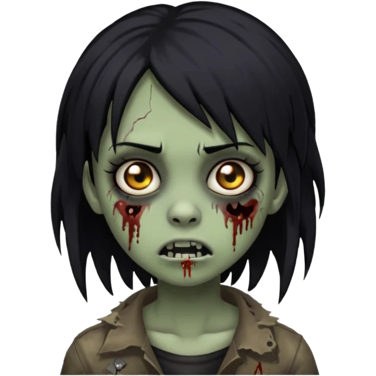 Girl, zombie, black hair, medium long, emo, shaggy, dark, spooky, creepy expression emoji