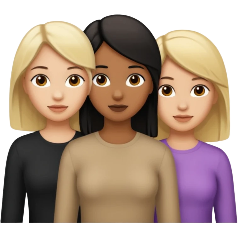 3 girls. 1 light skin with blonde hair, 1 brown skin with black hair and 1 tan skin with brown hair emoji