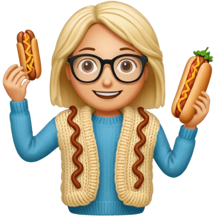hot dog knitting a spaghetti sweater emoji