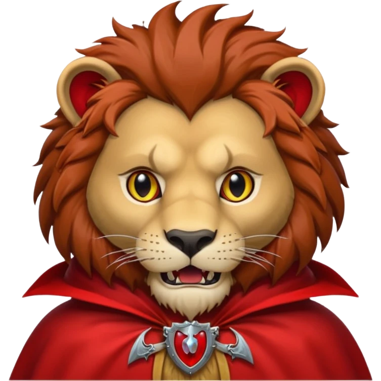 Vampire animal, lion in red collar cloak, red eye, fangs emoji
