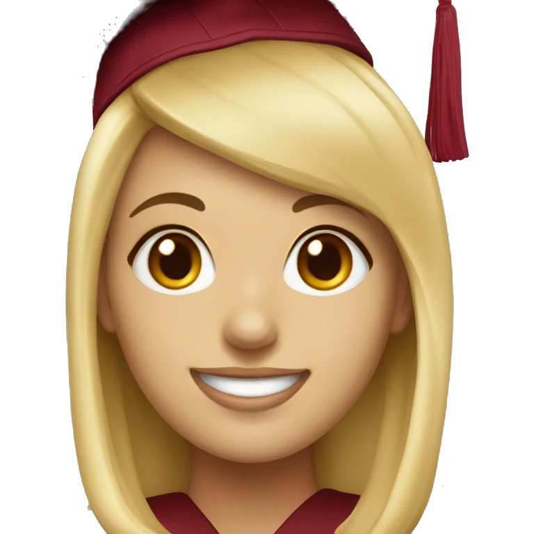 Blonde girl smiling wearing university of Chicago Loyola grad cap emoji