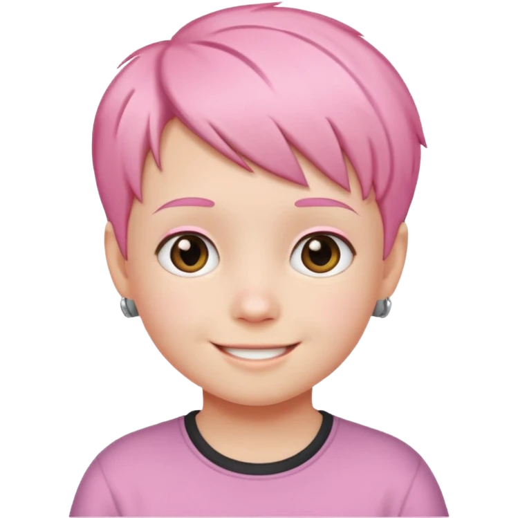 Cute kid with short pink hair and smile emoji