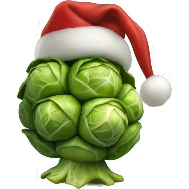 realistic Brussels sprout with Christmas hat emoji
