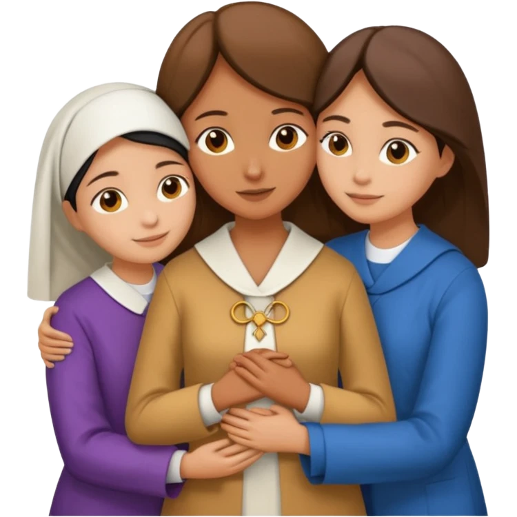 Hugging one carmelitan sister and one woman  in different clothes emoji
