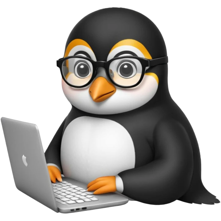 createa nice penguin and using his laptop make it like a developer emoji