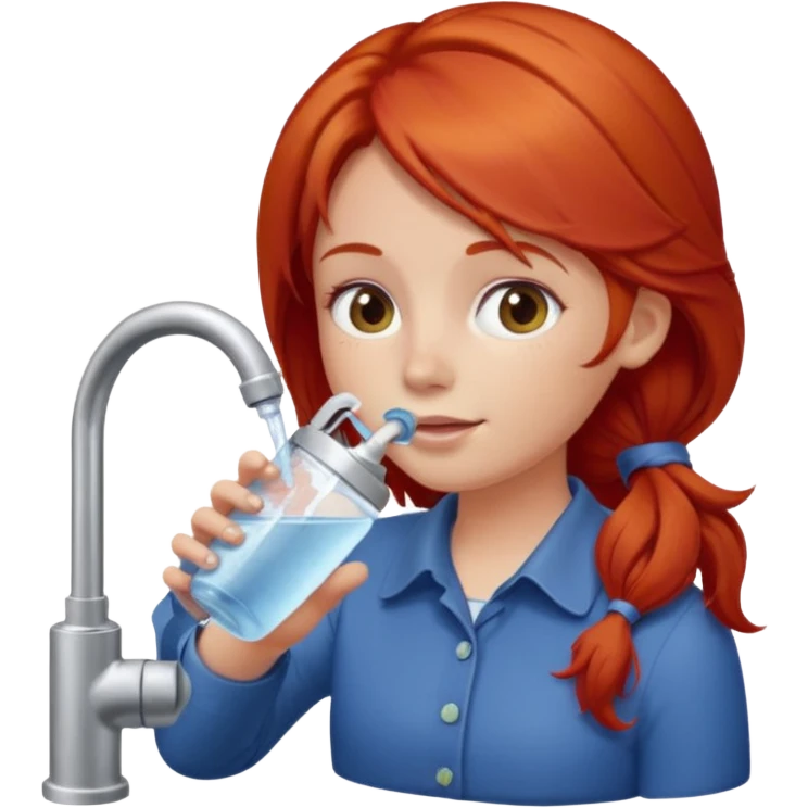 red-haired girl drinking water from a kitchen faucet apple style emoji emoji