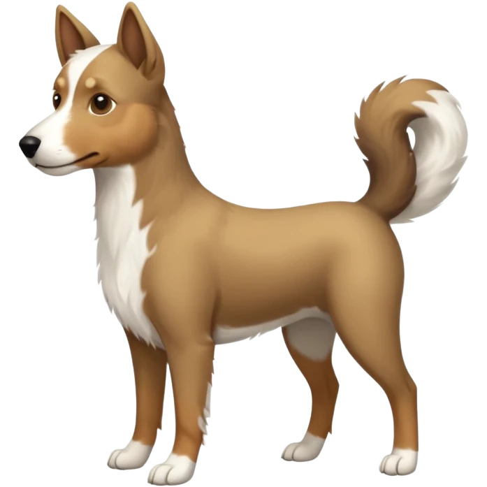a full body white parsel russell looking dog the size of a kelpie with light brown ears and a light brown patch on one eye and a large snout emoji