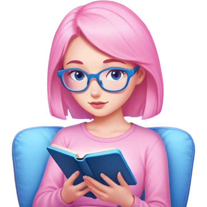 a female reader pink light and blue reading a book on kindle emoji