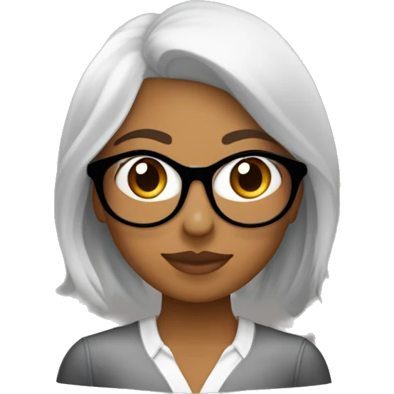 Mujer con el cabello corto de color marrón oscuro y reflejos color miel, de lentes color marrón, ella es de piel blanca con ojos marrones y tiene una chemise color negro que dice Danli  emoji