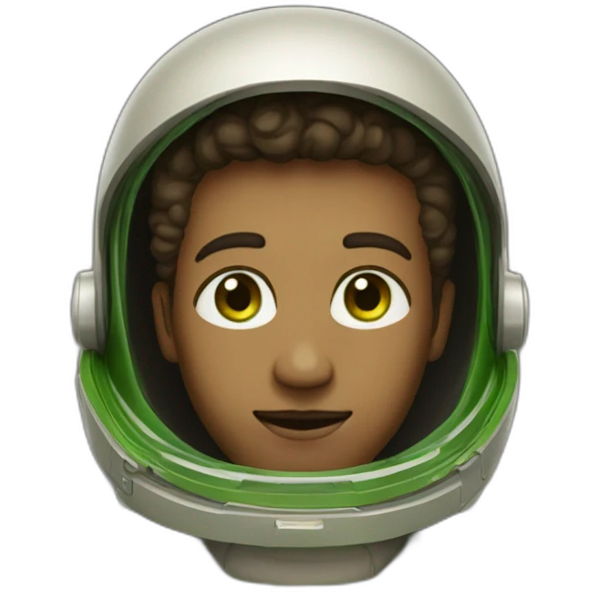 the man is a star with big green eyes. Dressed in a khaki spacesuit with gold accents emoji