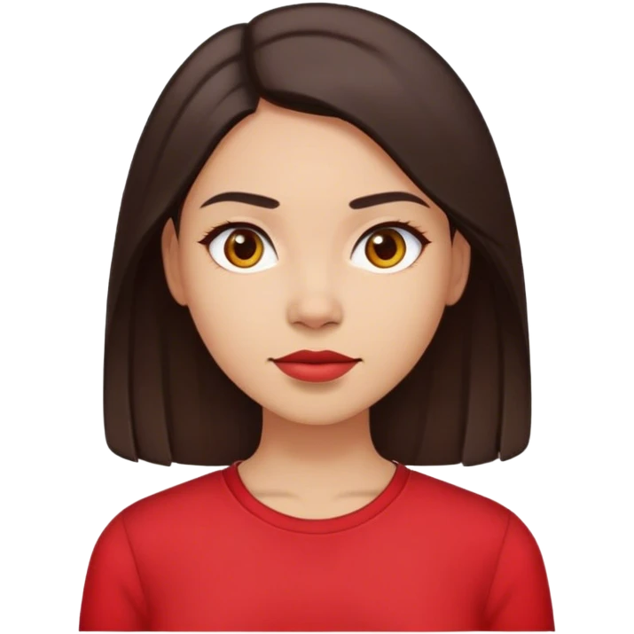 woman with light skin, straight dark brown hair with middle part red shirt  emoji