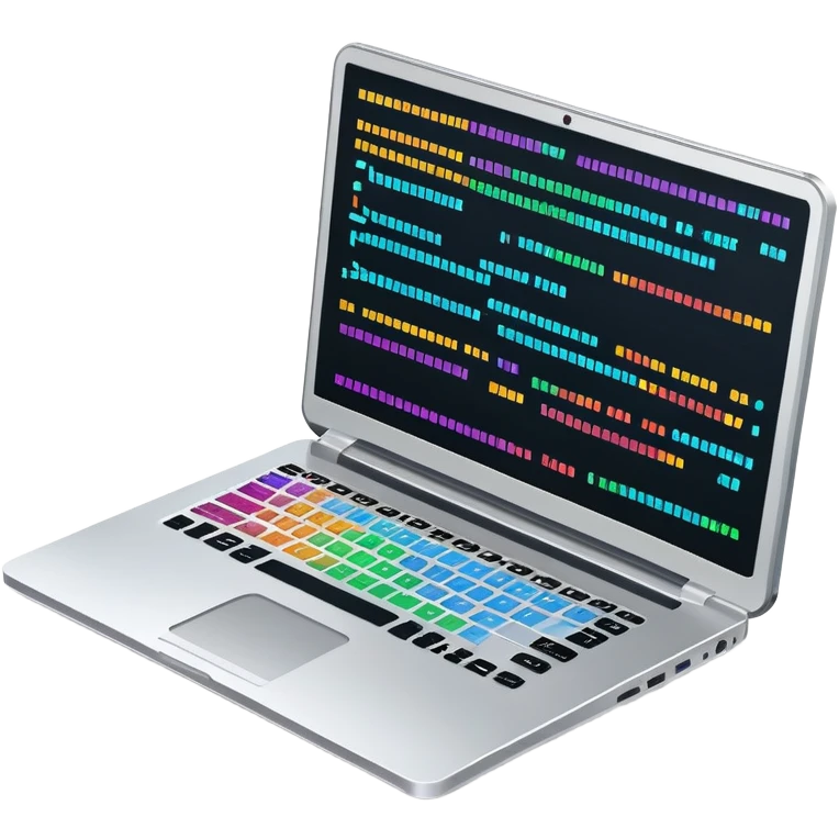An icon featuring a laptop screen with colorful lines of code, brackets, and a blinking cursor, symbolizing programming. The design includes flowcharts, gear icons, and binary code, representing software development and logical problem-solving. Transparent background highlights the world of coding. emoji
