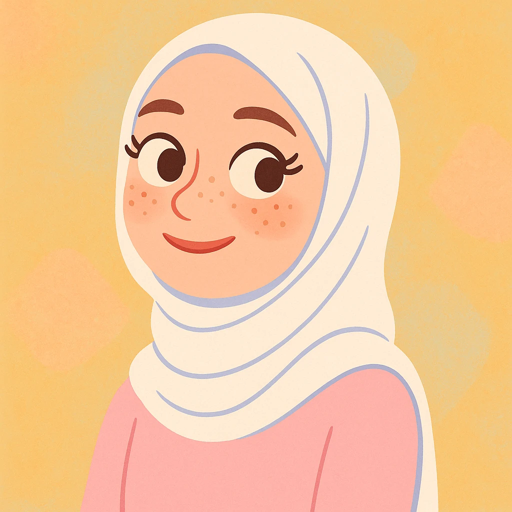 white girl in a white hijab, freckles, long eyelashes, thin lips, thin dark brown eyebrows, soft pastel style emoji