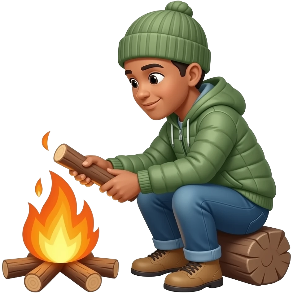 non-white person adding wood to small campfire emoji