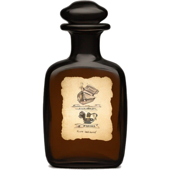English vintage glass perfume bottle from my grandmother, old and shabby, with a label, stylish and minimalistic, black and brown emoji
