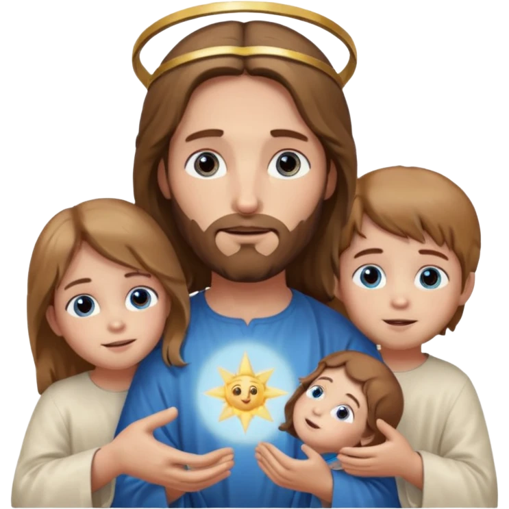 Jesus with children, caring expression, halo emoji