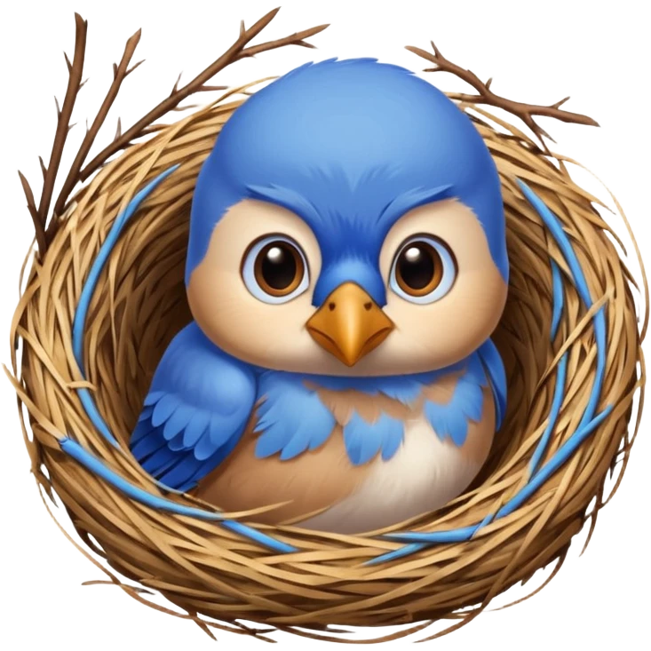 a small teacher bluebird in a nest emoji