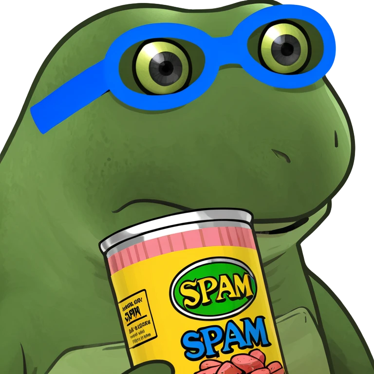 ninja turtle wearing blue eye mask with SPAM can emoji