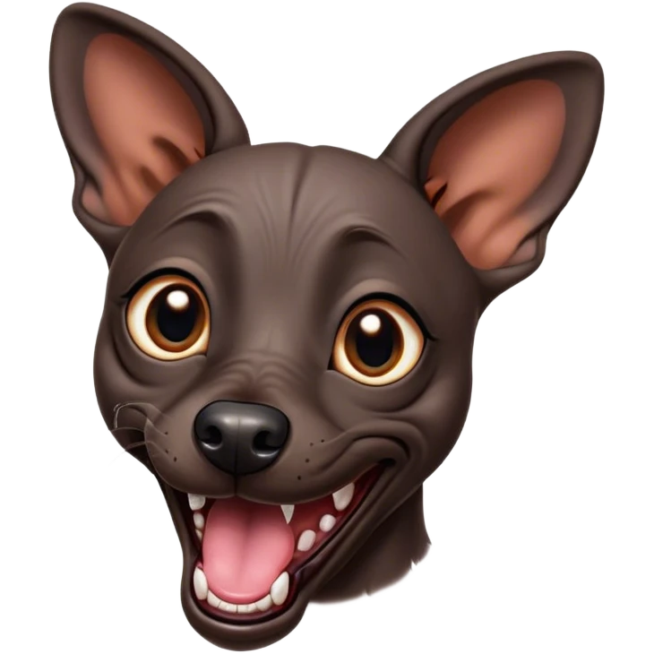 Cinematic Comical Xoloitzcuintle dog Portrait Emoji, Head tilted dramatically with an exaggeratedly amused expression, featuring smooth, hairless ebony skin with pronounced wrinkles and wide, expressive dark eyes filled with playful disbelief, Simplified yet hilariously expressive features, highly detailed, glowing with a slightly sassy glow, high shine, dramatic yet playful, stylized with an air of cheeky mischief, bright and endearing, soft glowing outline, capturing the essence of a spirited and over-the-top companion, so meme-worthy it feels like it could side-eye its way into internet fame instantly! emoji