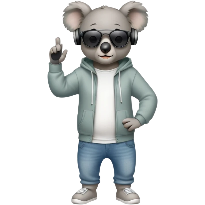 anthropomorphised koala full body wearing a hoodie and jeans dark sunglasses headphones different pose emoji