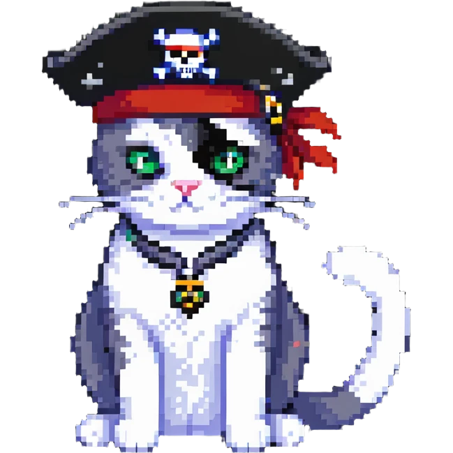 cat as pirate with pirate hat and eye patch emoji