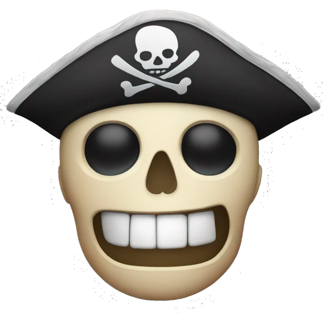 Pirate skull . Rounded teeth . Eye patch  . No bandanna . No glasses  emoji