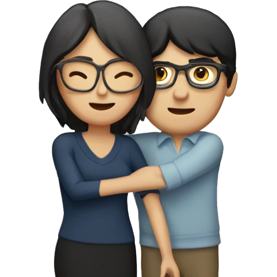 European white couple hugging Woman with dark Brown middle lenght hair and man with Short Black hair. Both people with Brown Glases  emoji