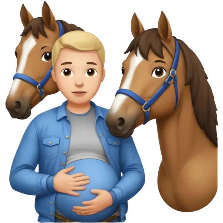 pregnant man in casual wear near horse emoji