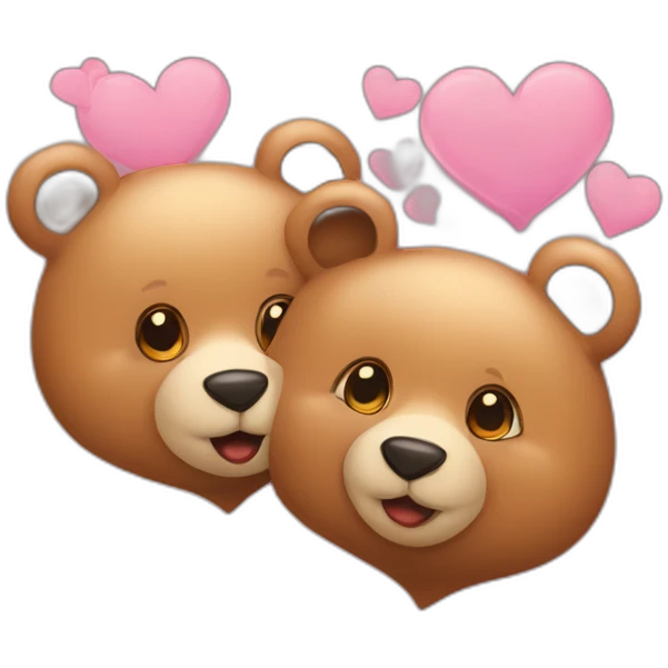Female bear and male bear kissing, face only, with hearts above them emoji