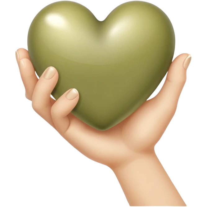 Pale olive heart in the hand emoji