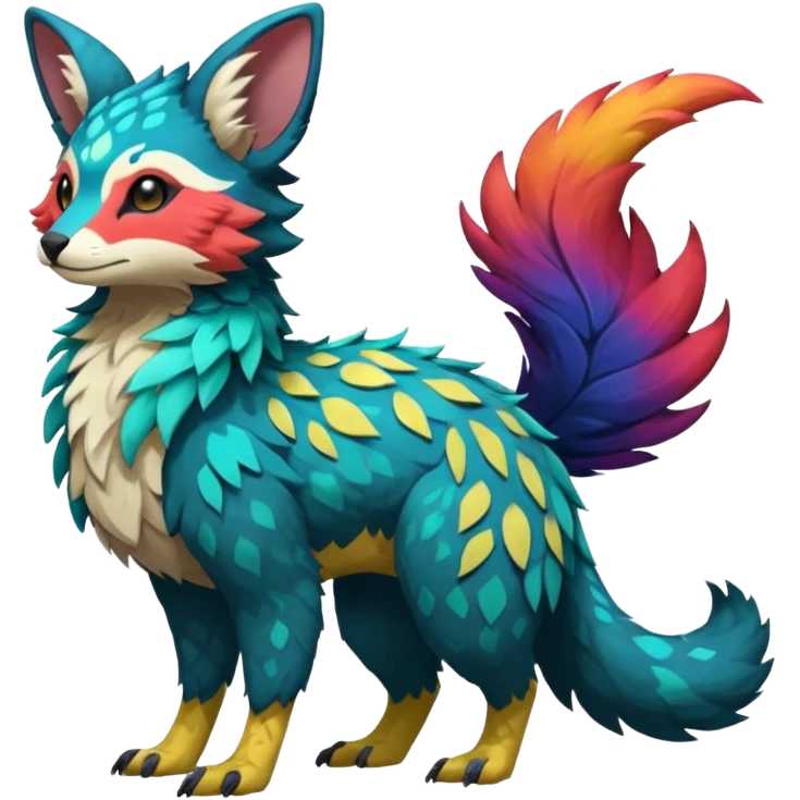 Rare realistic exotic epic pretty beautiful handsome gorgeous aesthetic colorful vibrant Vernid-Trico-species-Fakemon-creature by LiLaiRa, random markings, tufted ears, full body emoji