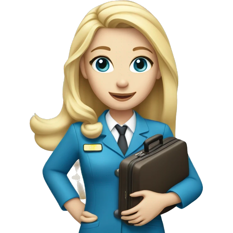 long blonde hair blue eyed girl flight attendant holding suitcase emoji