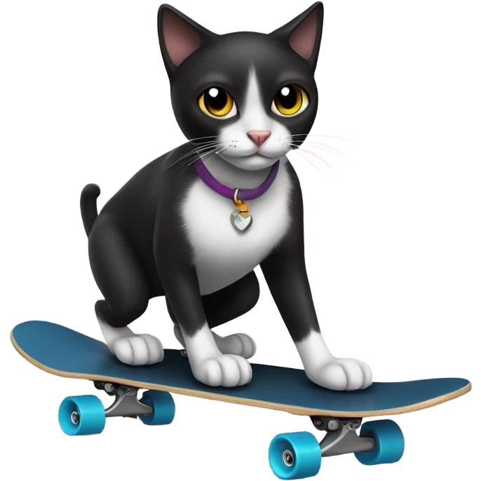 Black cat skating by a beach emoji