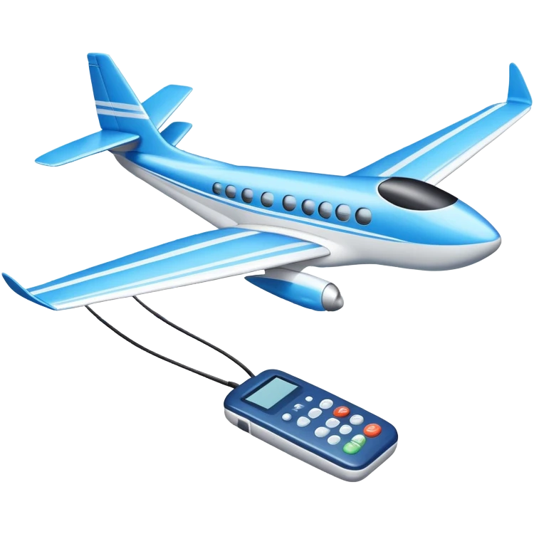 An icon featuring a remote-controlled model airplane soaring through the sky, with a detailed transmitter in the foreground. The sky is clear with motion lines showing flight. Transparent background emphasizes the precision, creativity, and joy of aeromodelling as a sport. emoji