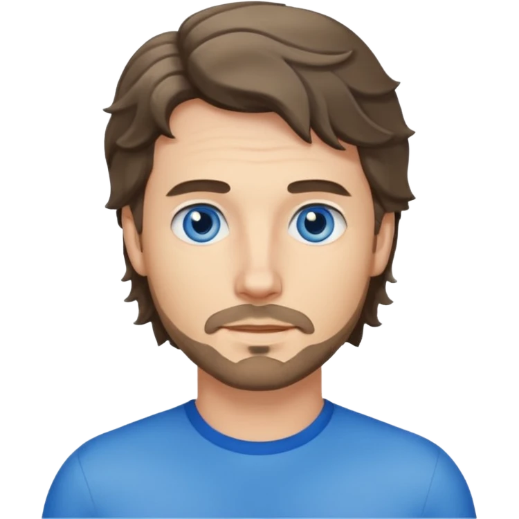 white man, wavy hair mid length, blue eyes, stubble emoji