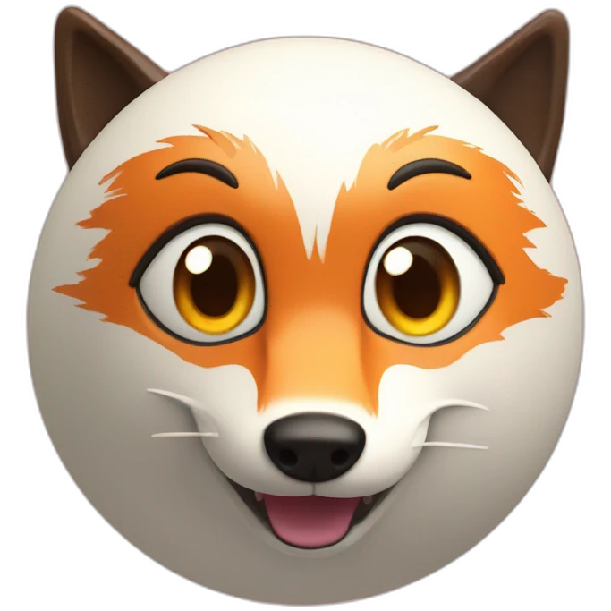 3d sphere with a cartoon Fox skin texture with big playful eyes emoji